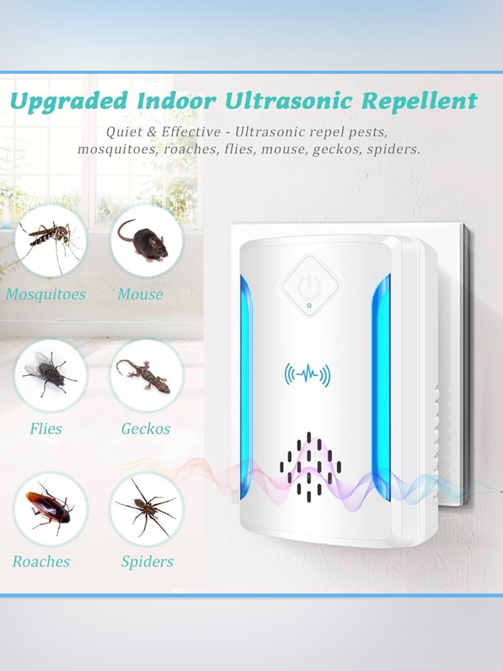 Upgraded Ultrasonic Repellent Plug-in Set - White